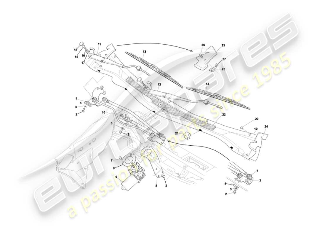 aston martin vanquish (2006) teilediagramm für scheibenwischer