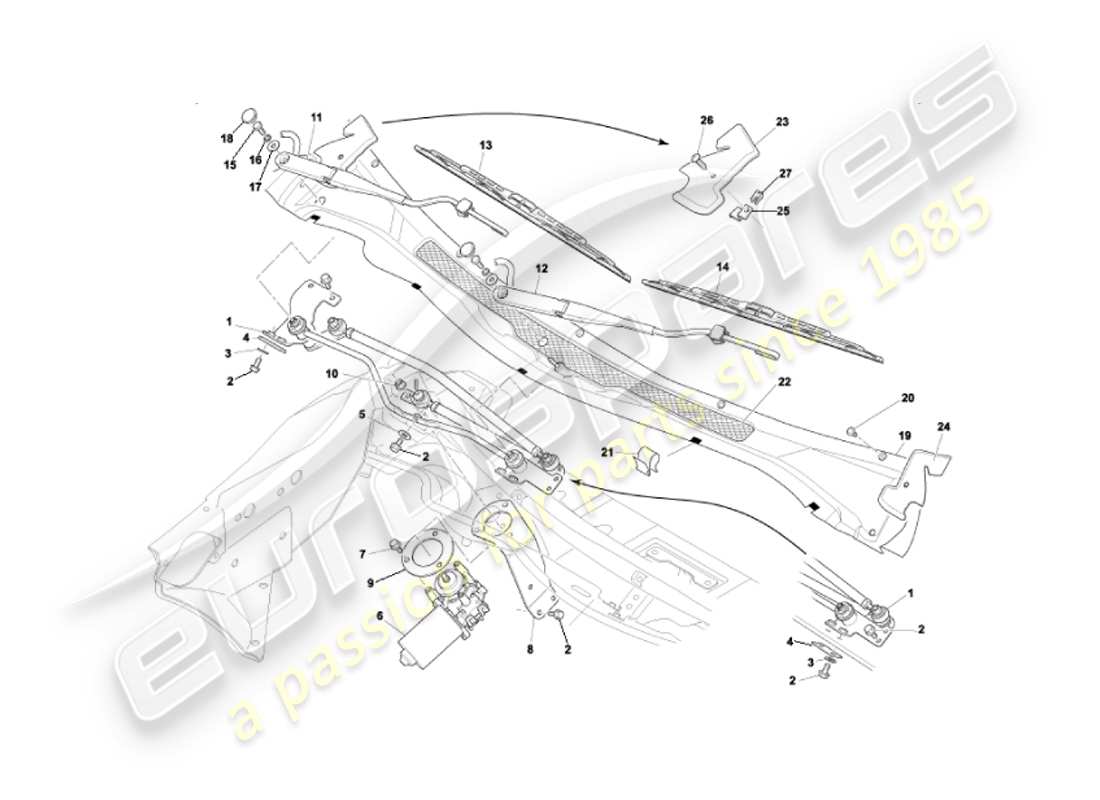 aston martin vanquish (2002) teilediagramm für scheibenwischer