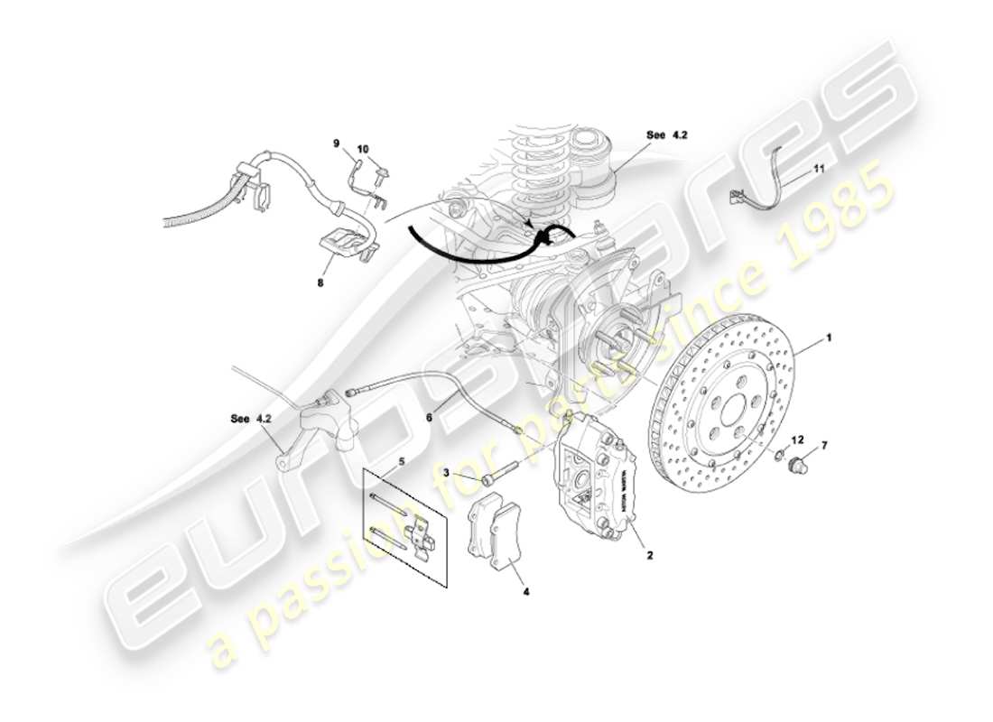 aston martin vanquish (2003) teilediagramm für hinterradbremsen