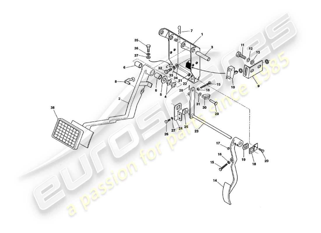 aston martin v8 volante (1997) teilediagramm des pedalgetriebes
