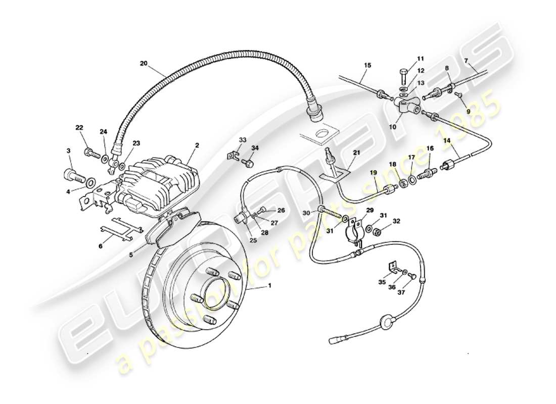 aston martin v8 volante (1998) teilediagramm für hinterradbremsen