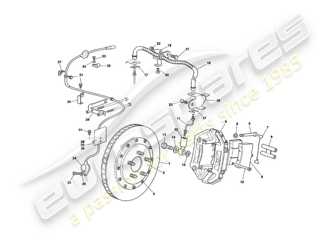 aston martin v8 coupe (2000) teilediagramm für vorderbremsen