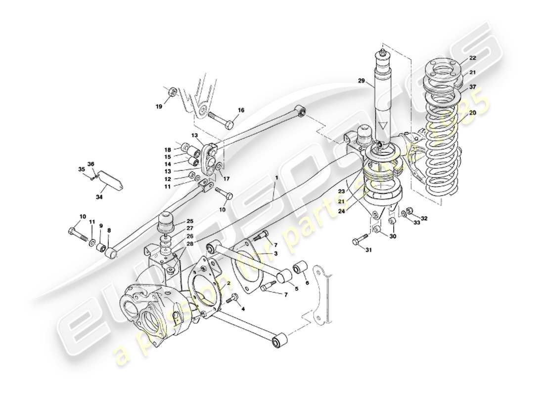 aston martin v8 volante (1998) hinterradaufhängung teilediagramm