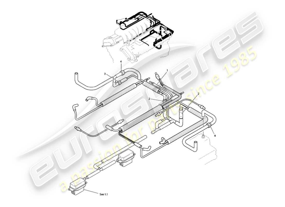 aston martin vanquish (2002) vakuumsystem, motorteildiagramm
