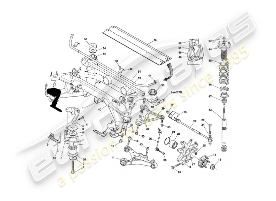 aston martin vanquish (2002) hinterradaufhängung teilediagramm