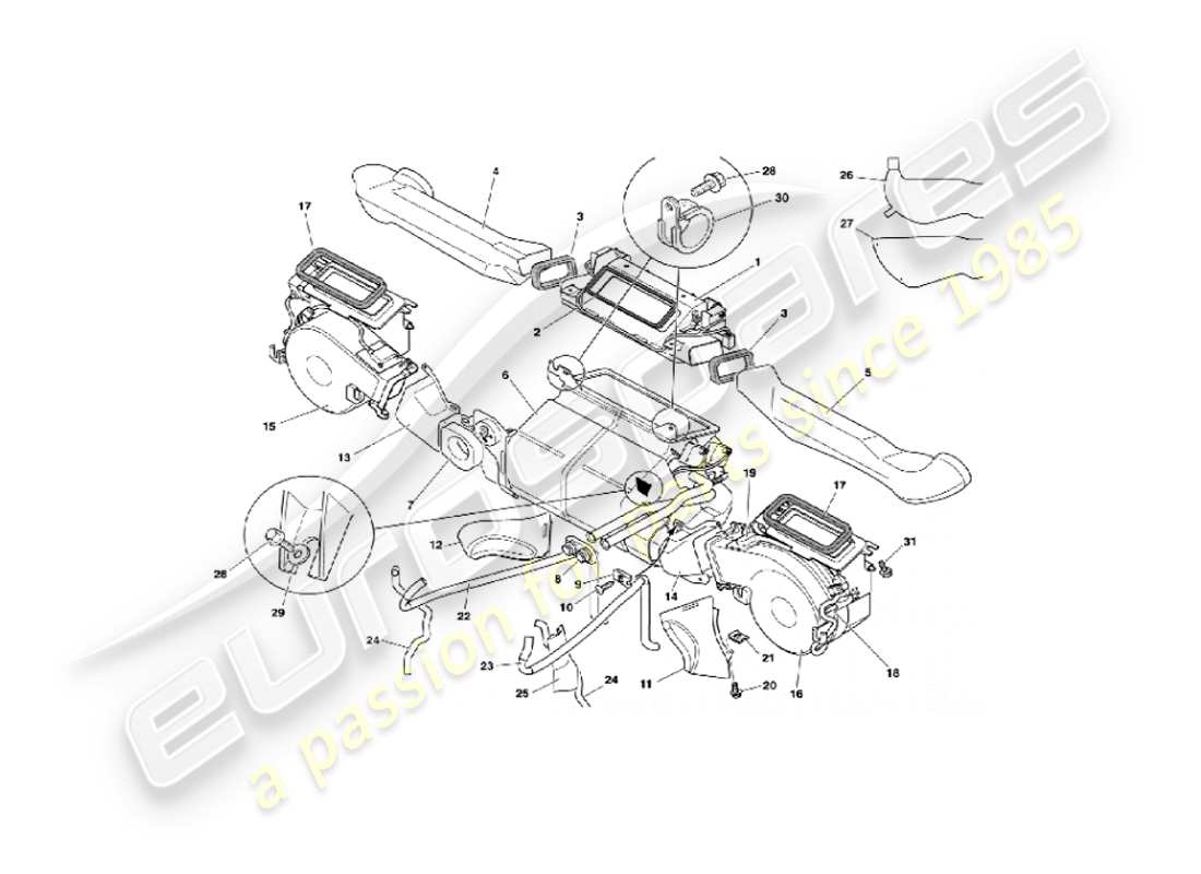 aston martin vanquish (2005) teilediagramm für die inneninstallation