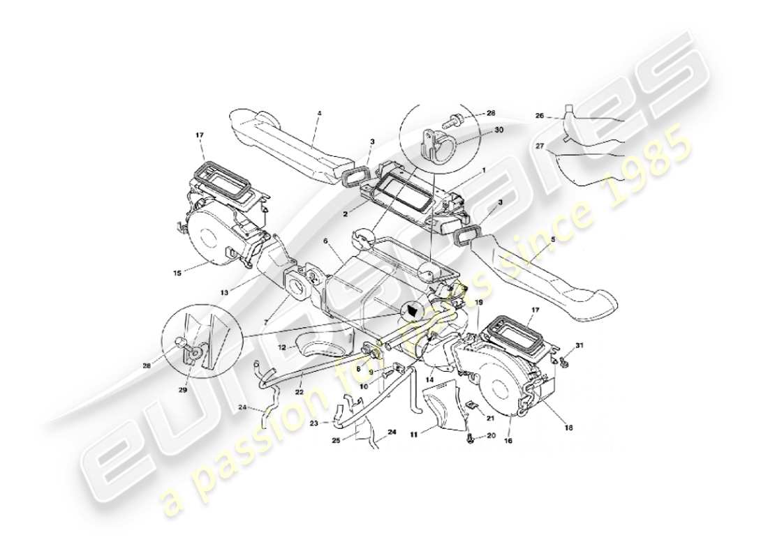 aston martin vanquish (2003) teilediagramm für die inneninstallation
