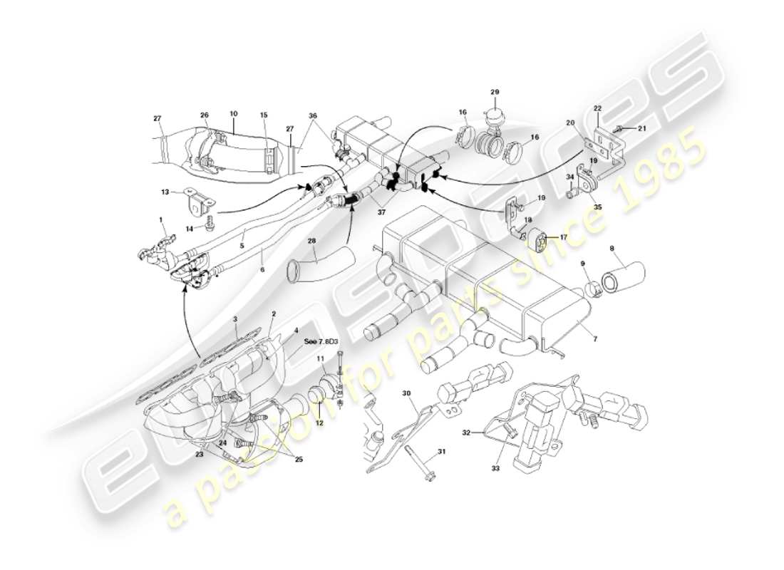 aston martin vanquish (2006) auspuffanlage teilediagramm
