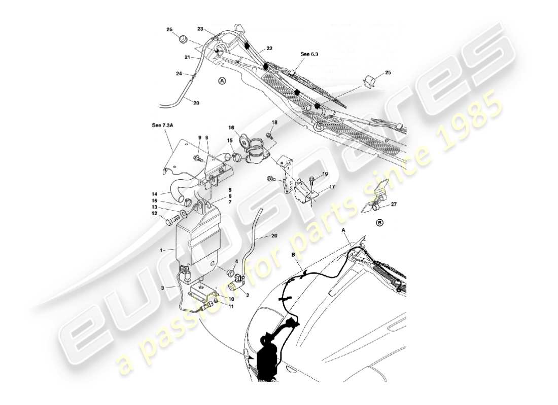 aston martin vanquish (2004) teilediagramm für scheibenwaschanlagen