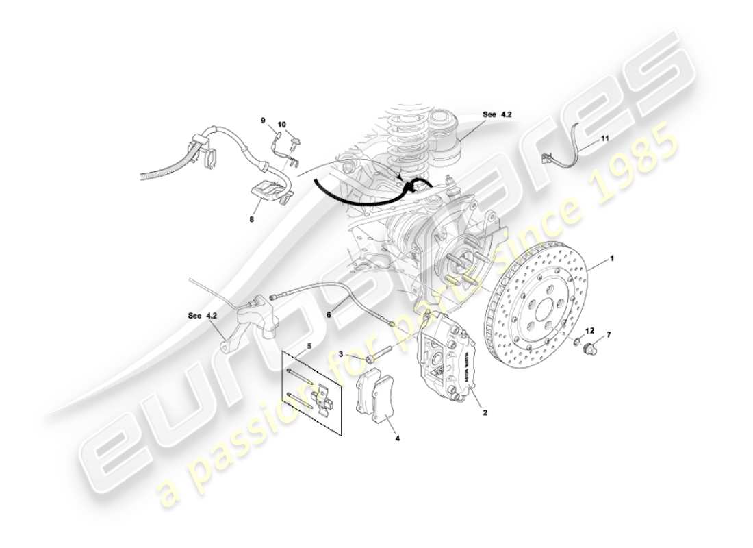 aston martin vanquish (2006) teilediagramm für hinterradbremsen