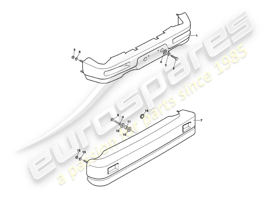 aston martin v8 volante (1998) stoßstangen-teilediagramm