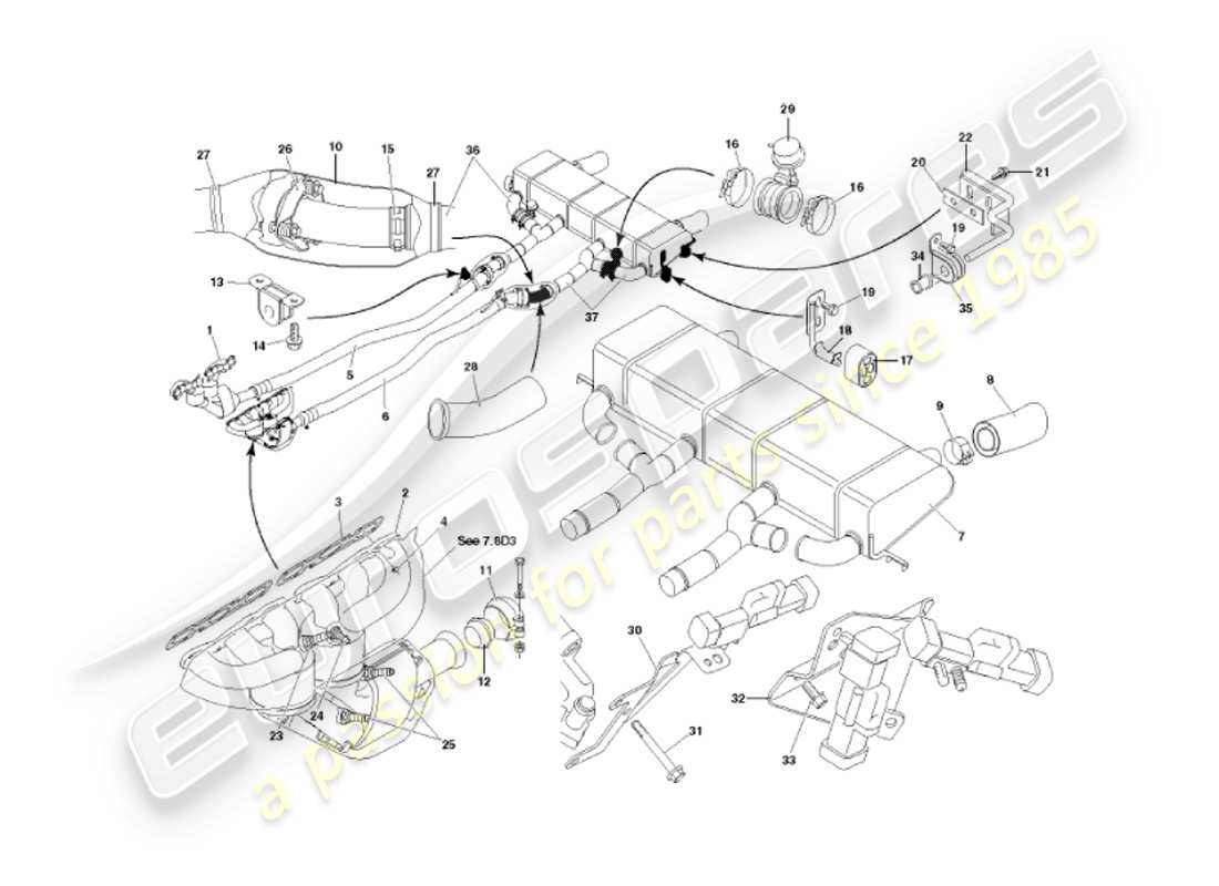 aston martin vanquish (2002) auspuffanlage teilediagramm
