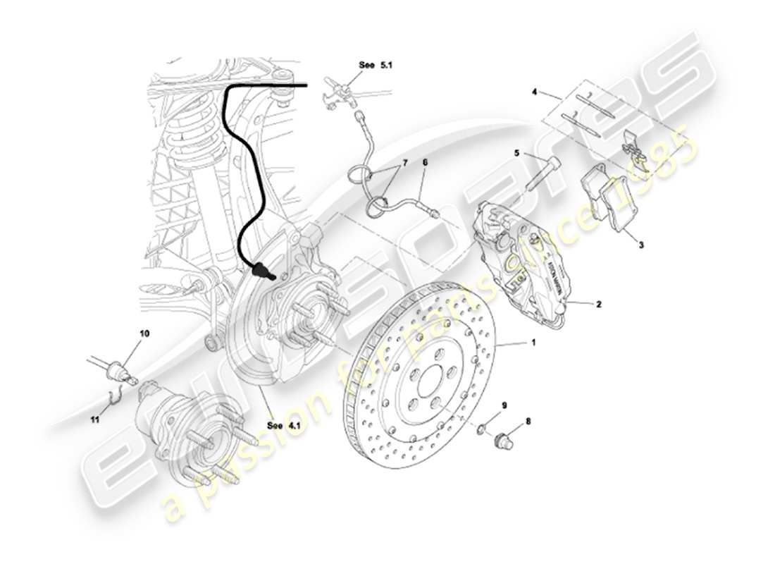 aston martin vanquish (2002) teilediagramm für vorderbremsen