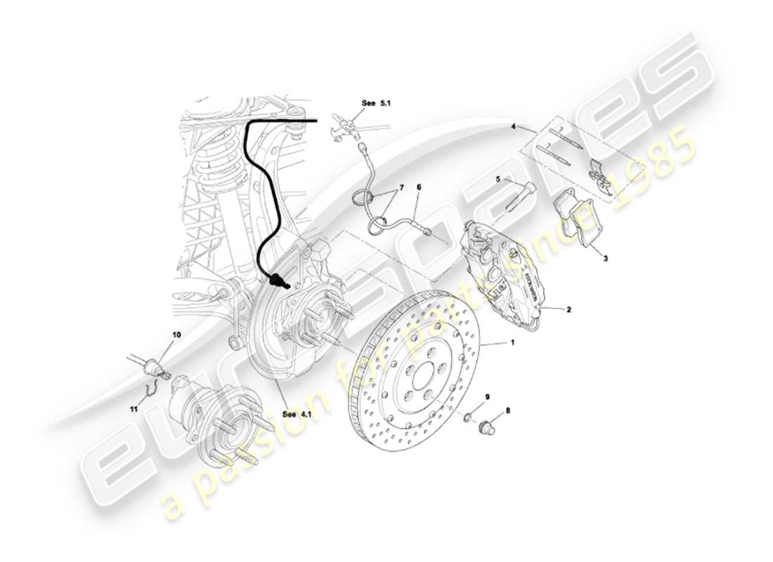 aston martin vanquish (2005) teilediagramm für vorderbremsen