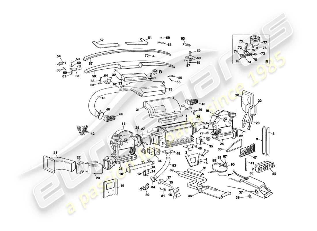 aston martin v8 volante (1998) teilediagramm für die inneninstallation