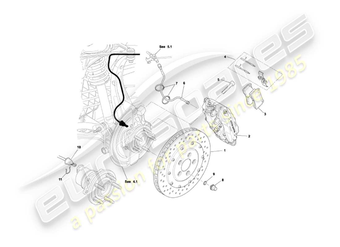 aston martin vanquish (2006) teilediagramm für vorderbremsen