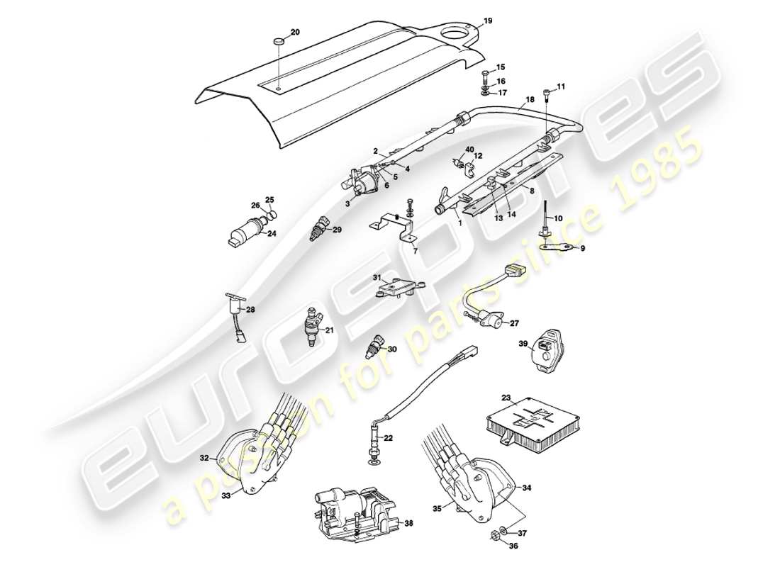 aston martin v8 volante (1998) teilediagramm für elektronische kraftstoffeinspritzung