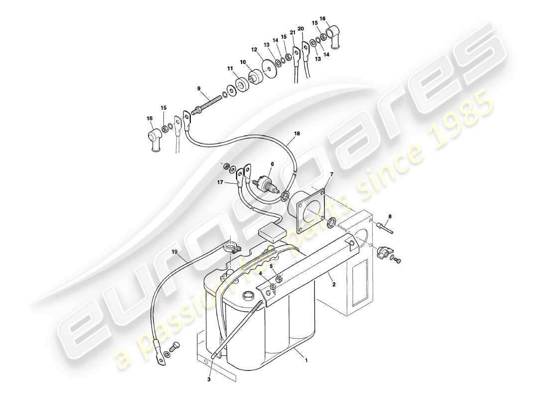 aston martin v8 coupe (2000) batterie teilediagramm
