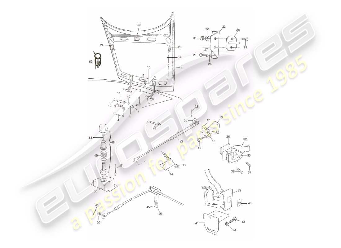 aston martin v8 virage (2000) karosserie, motorhaube teilediagramm