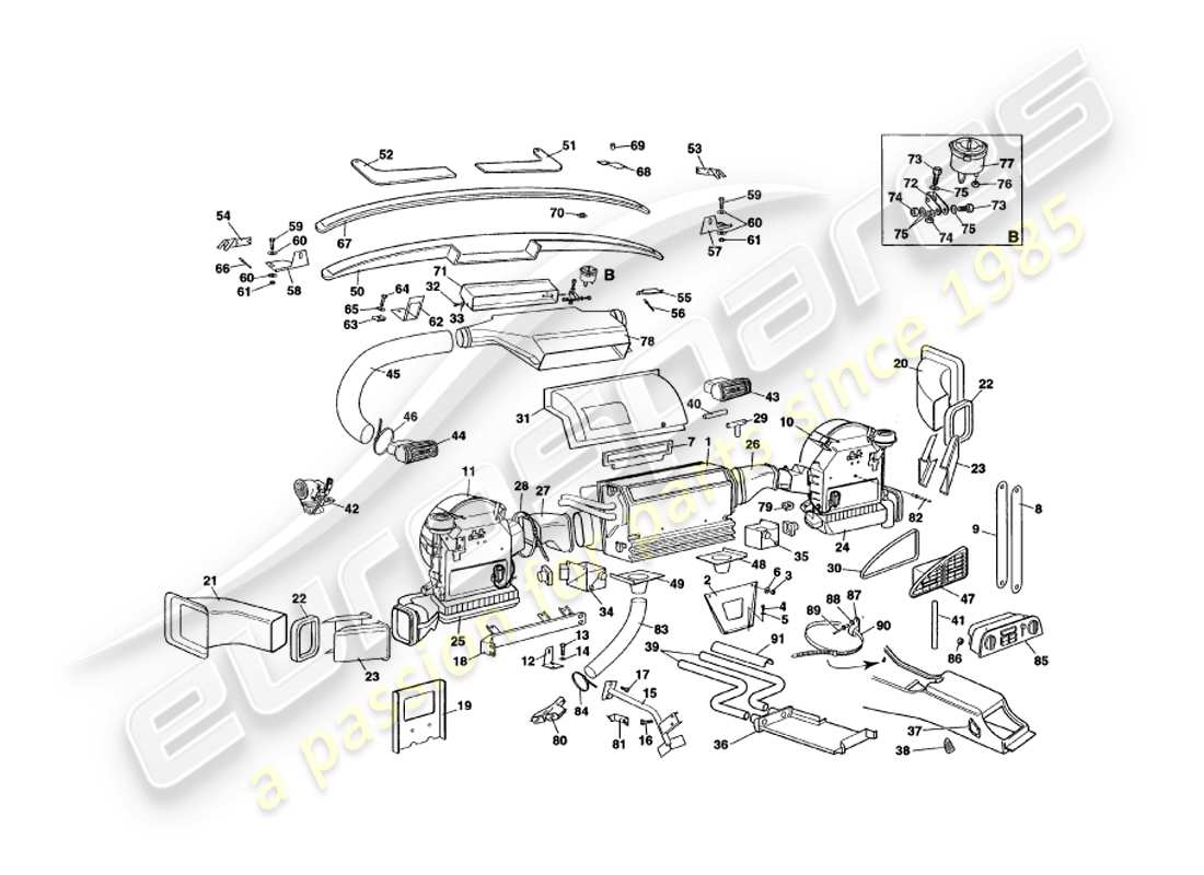 aston martin v8 volante (1997) teilediagramm für die inneninstallation