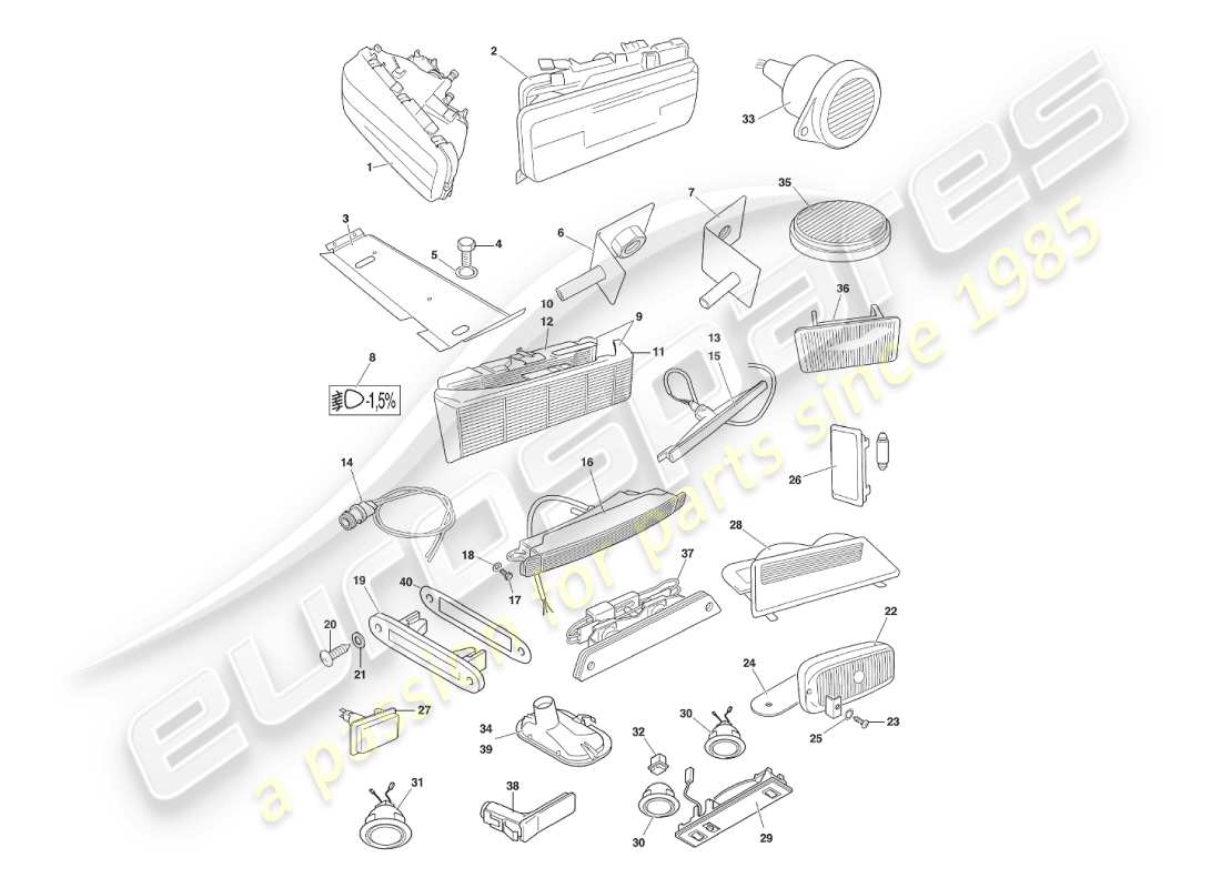 aston martin v8 virage (2000) teilediagramm für lampen und glühbirnen