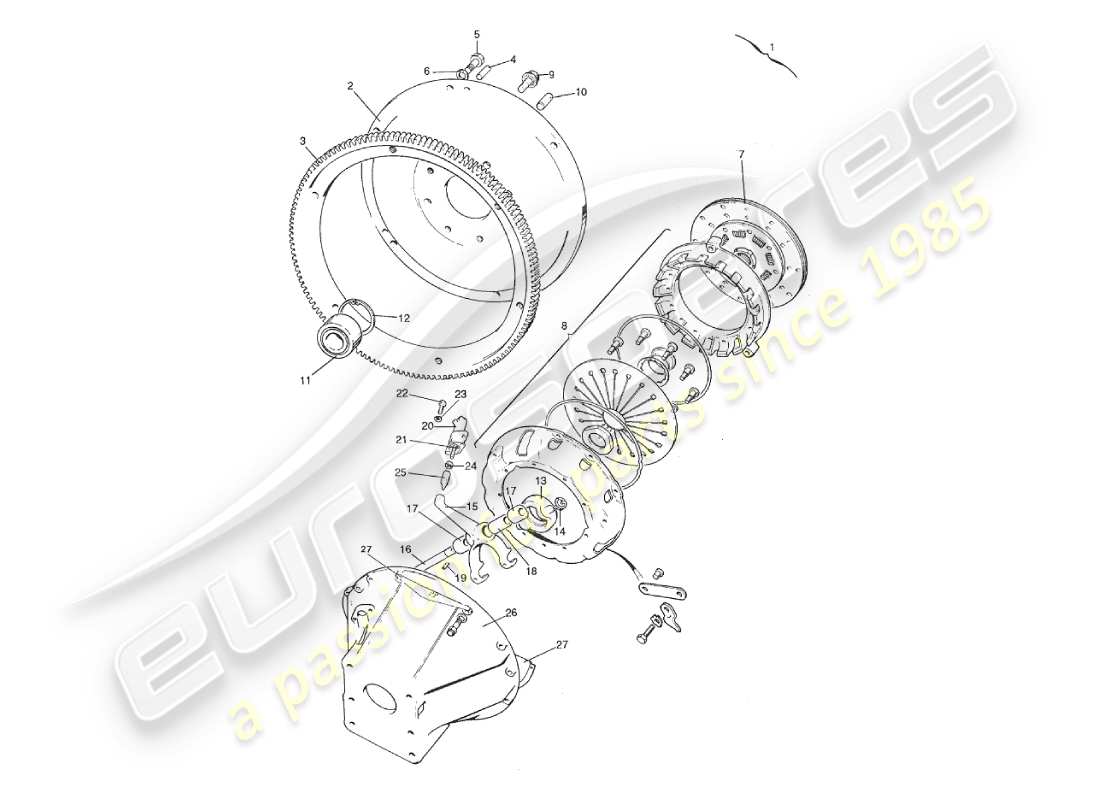 aston martin v8 virage (2000) kupplungs- und schwungradteilediagramm