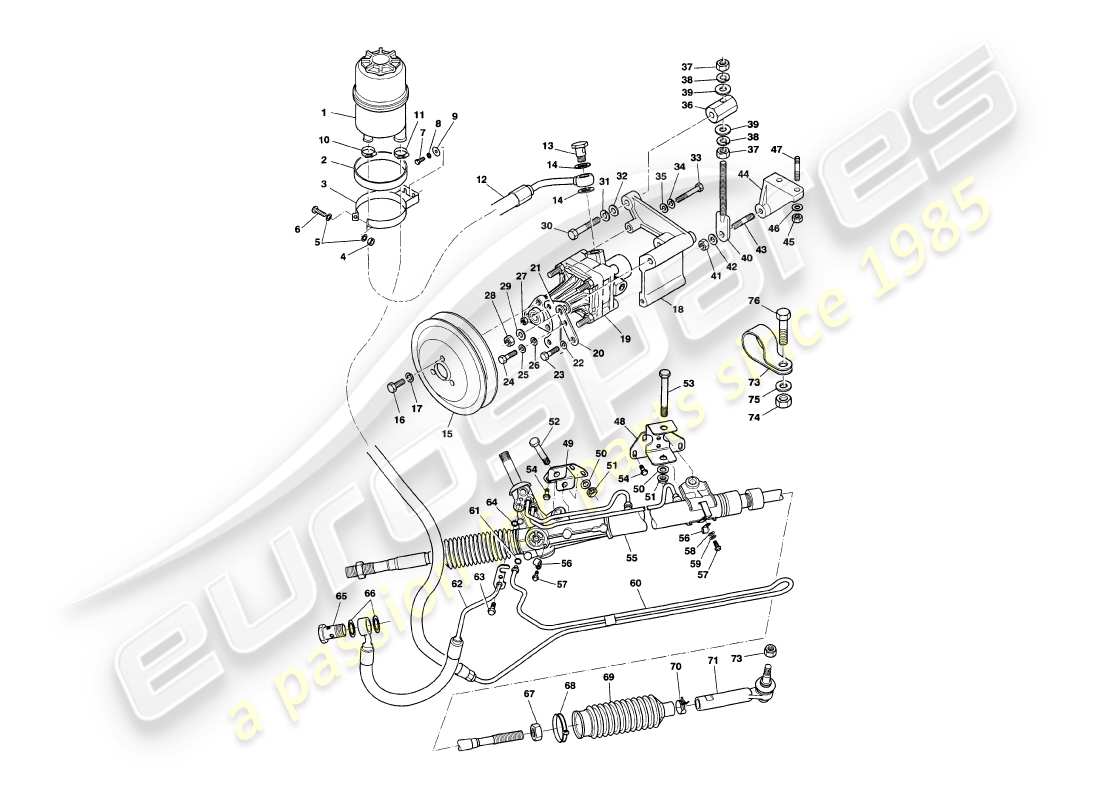 aston martin v8 volante (1997) servolenkung - teilediagramm