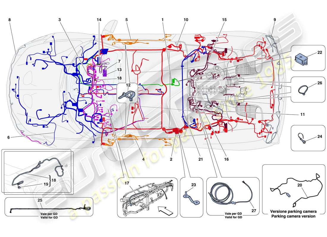 ferrari 458 speciale aperta (rhd) hauptkabelsträge teilediagramm