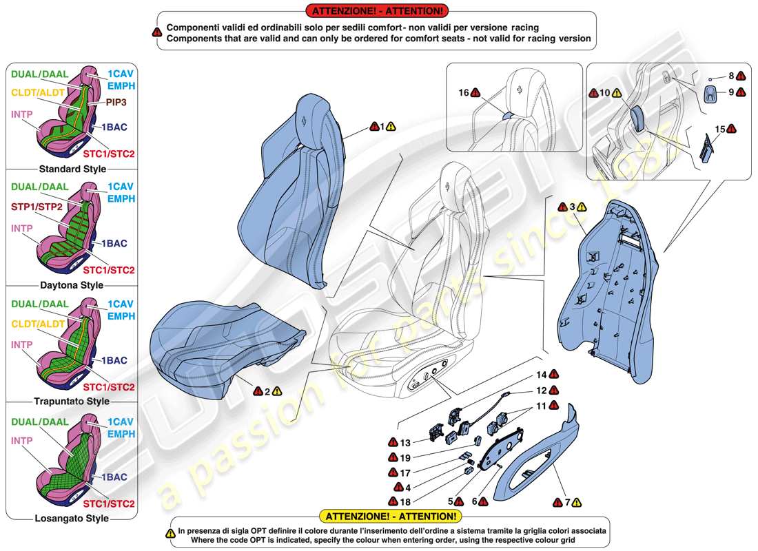 ferrari 812 superfast (europe) vordersitz - verkleidung und zubehör teilediagramm