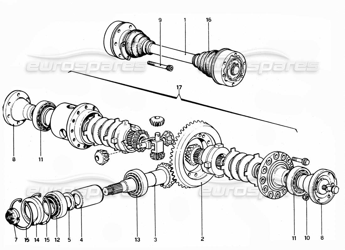 ferrari 365 gtc4 (mechanical) differenzialeinheit – revision teilediagramm