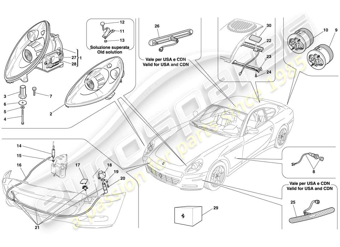 ferrari 612 sessanta (usa) scheinwerfer und rücklichter ersatzteildiagramm