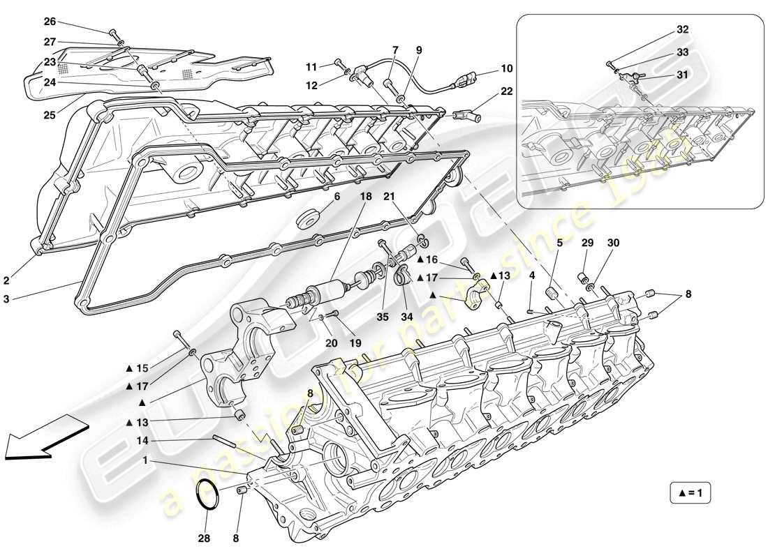 ferrari 599 gtb fiorano (usa) rechter zylinderkopf ersatzteildiagramm