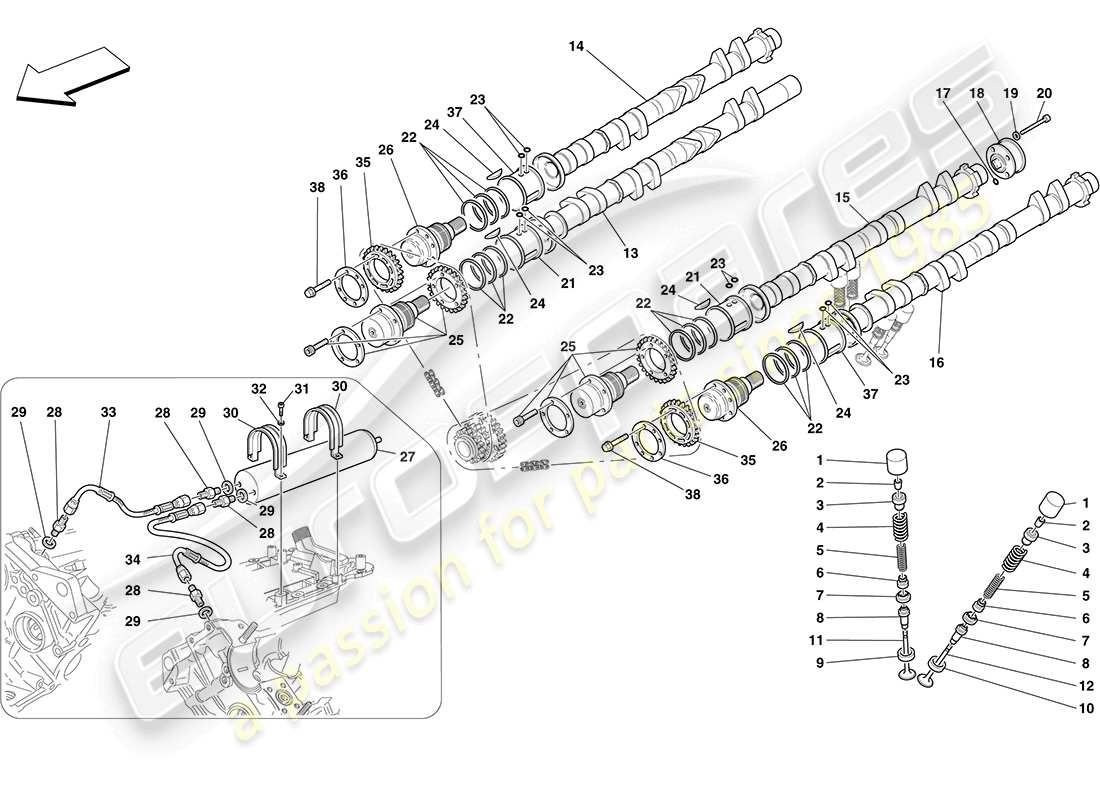 ferrari f430 coupe (rhd) zeitsteuerungssystem – stößel teilediagramm