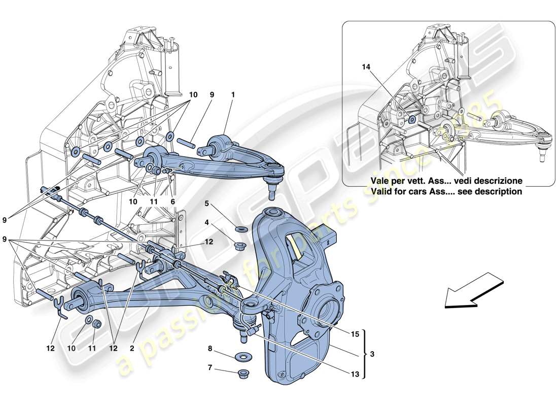 ferrari 458 italia (rhd) vorderradaufhängung – arme teilediagramm