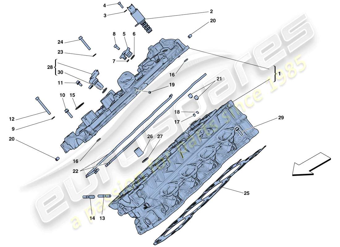 ferrari 488 gtb (europe) rechter zylinderkopf ersatzteildiagramm