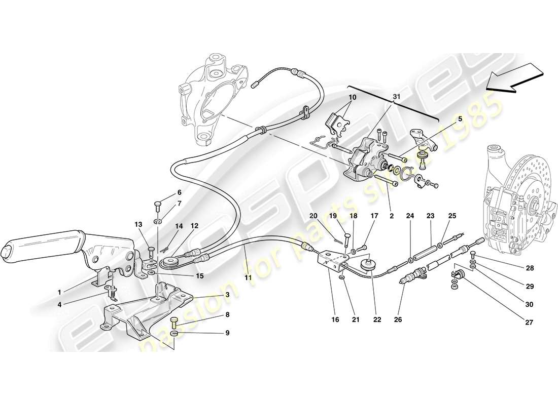 ferrari f430 coupe (rhd) steuerung der feststellbremse teilediagramm