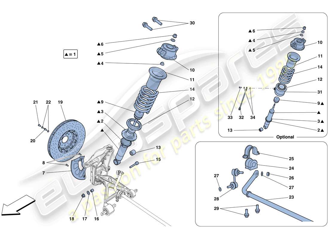 ferrari 458 speciale (usa) vorderradaufhängung – stoßdämpfer und bremsscheibe teilediagramm