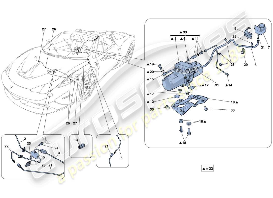 ferrari 458 speciale aperta (usa) fahrzeughebesystem teilediagramm