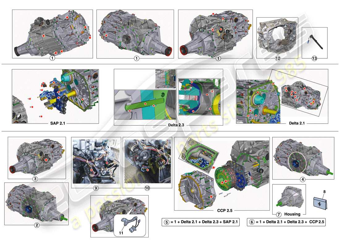 ferrari california t (rhd) getriebe-reparatursatz teilediagramm