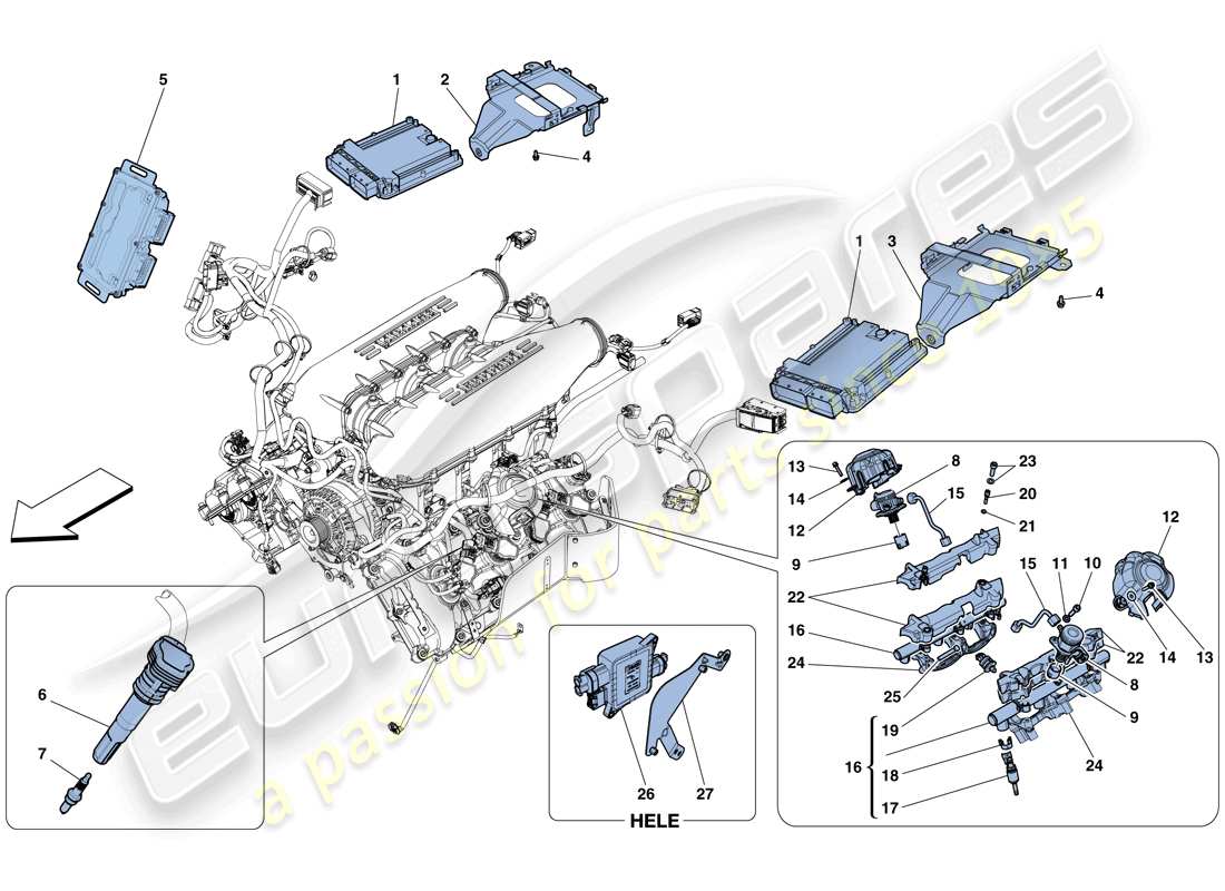 ferrari 458 spider (rhd) einspritz-/zündsystem - teilediagramm