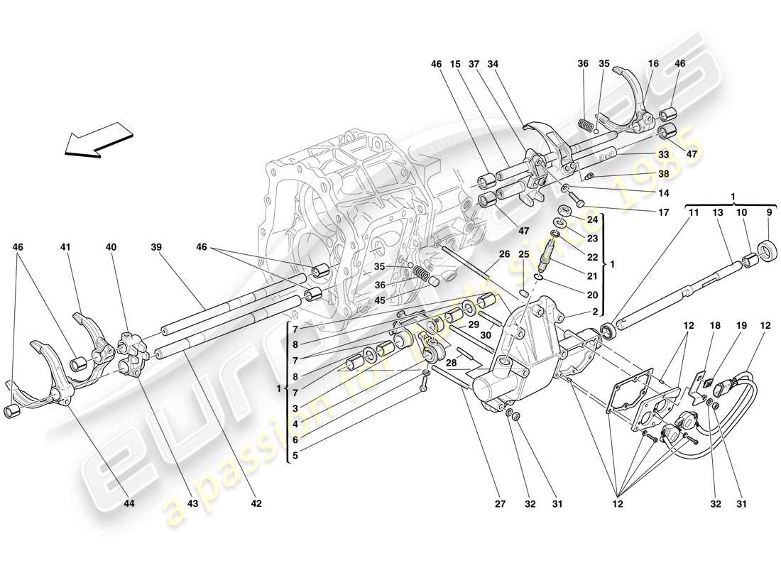 ferrari 599 gtb fiorano (rhd) interne getriebesteuerungen teilediagramm