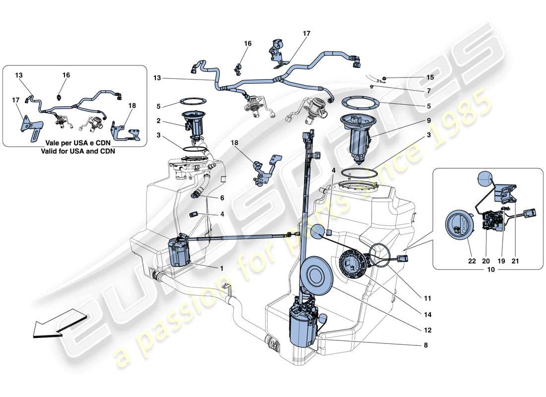 ferrari 458 spider (rhd) kraftstoffsystempumpen und -leitungen ersatzteildiagramm