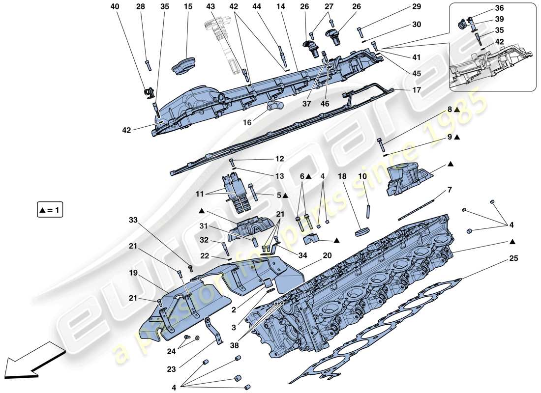 ferrari f12 tdf (rhd) rechter zylinderkopf ersatzteildiagramm