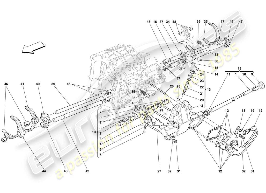 ferrari 612 sessanta (europe) interne getriebesteuerungen teilediagramm