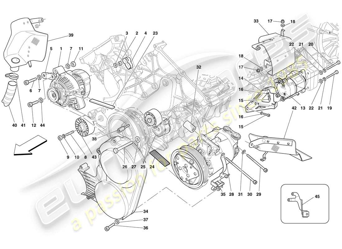 ferrari 599 gto (europe) lichtmaschine, anlasser und klimakompressor teilediagramm