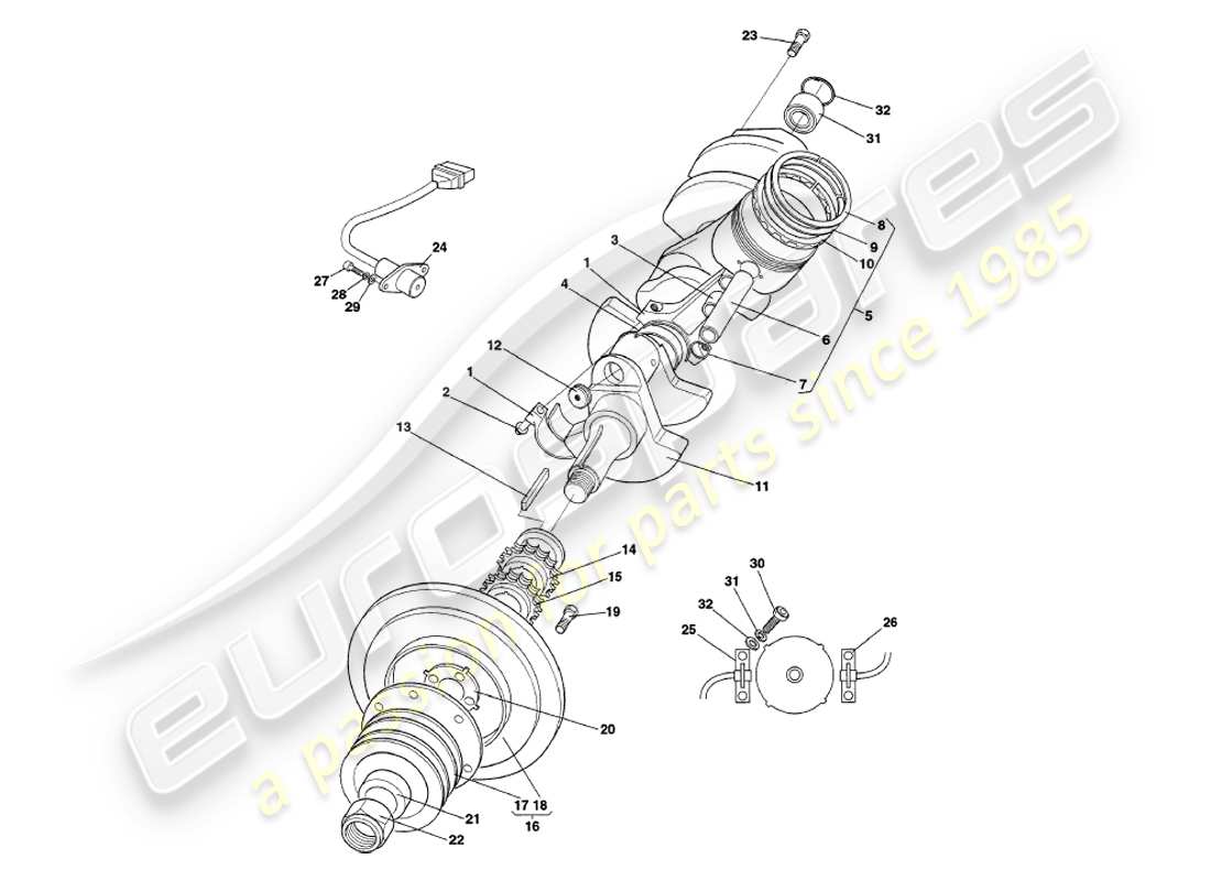 aston martin v8 coupe (1999) teilediagramm für kurbelwelle, kolben und pleuel