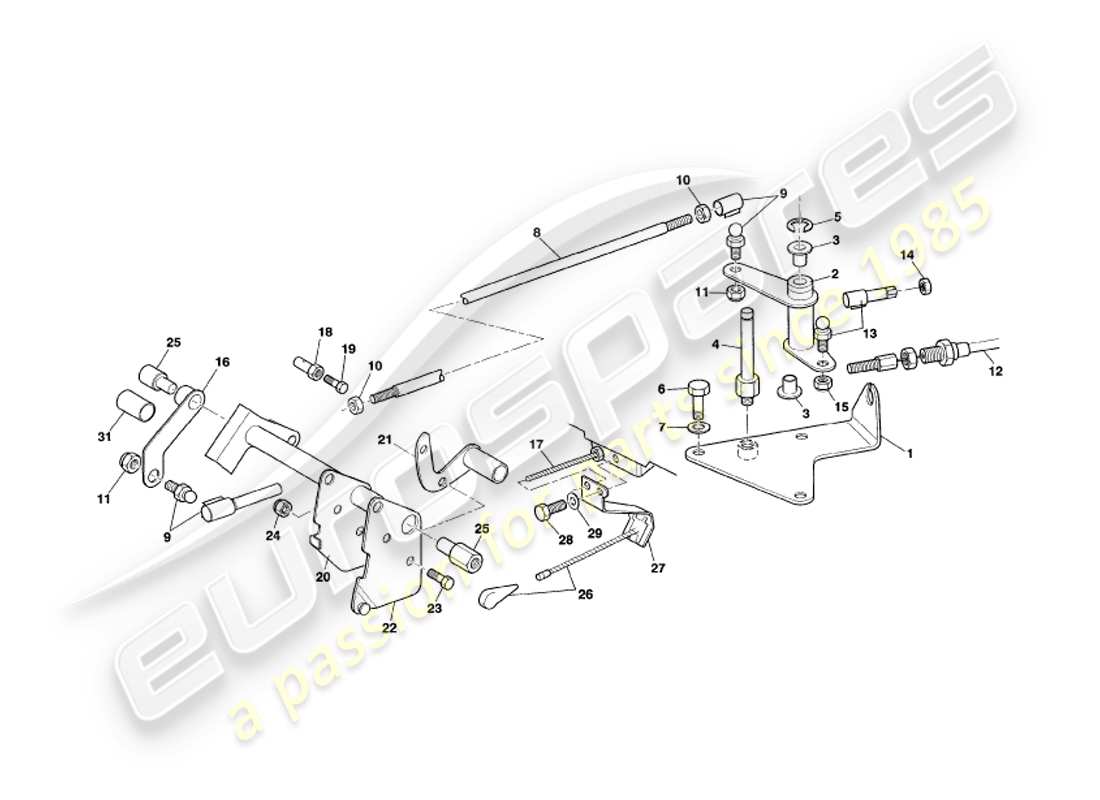 aston martin v8 coupe (1999) teilediagramm für gasgestänge und -steuerung