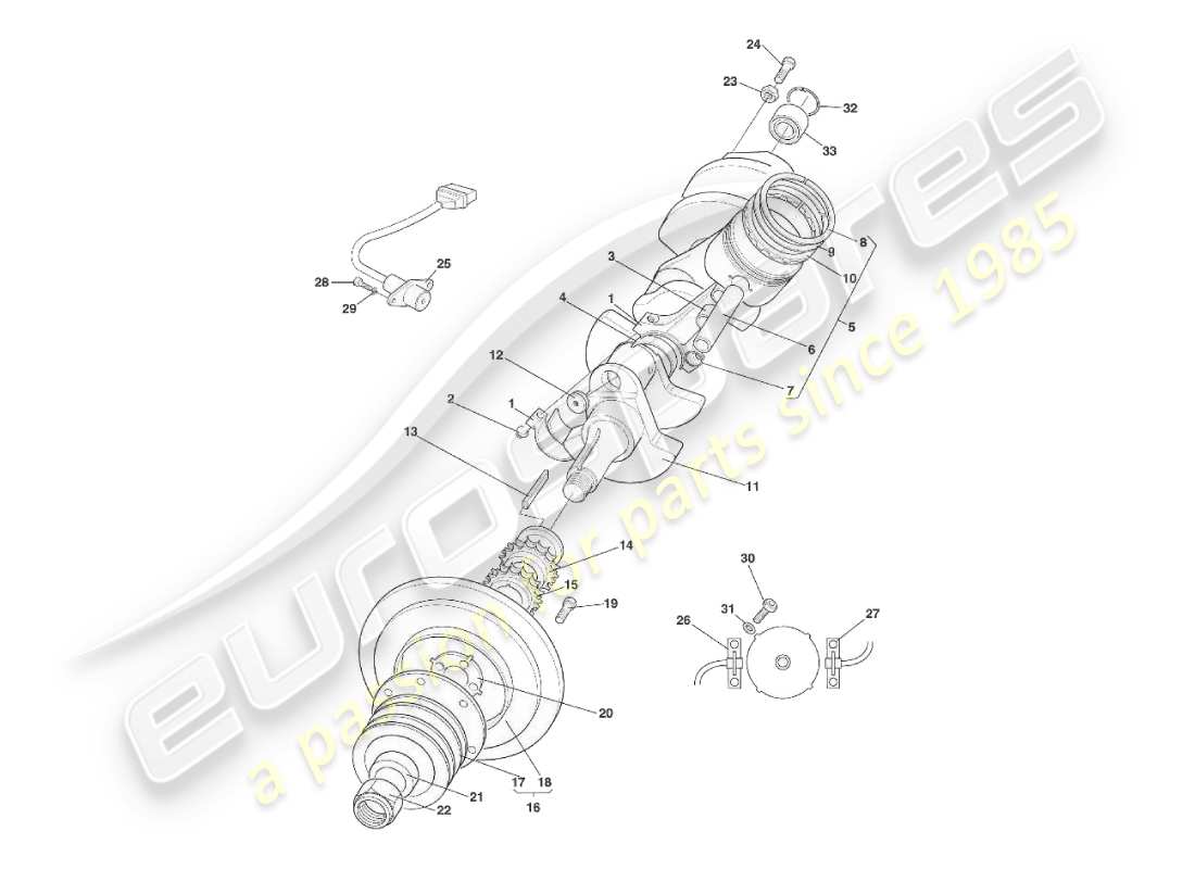aston martin v8 virage (1999) teilediagramm für kurbelwelle, kolben und pleuel