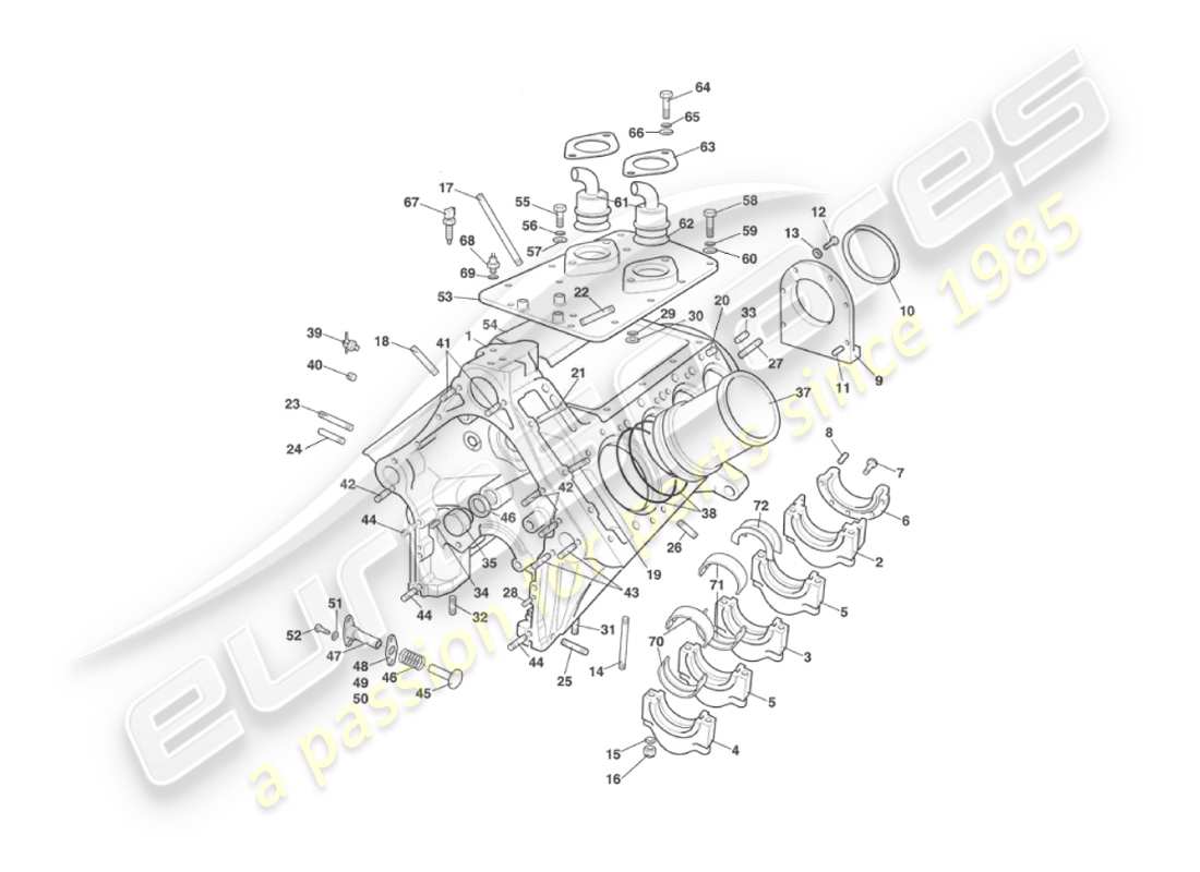 aston martin v8 virage (2000) zylinderblock-teilediagramm