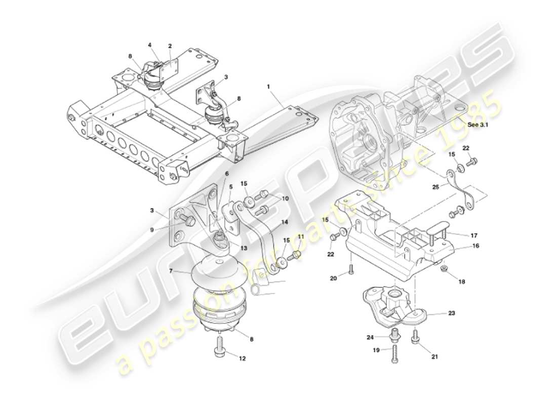 aston martin vanquish (2007) teilediagramm für motoraufhängungen
